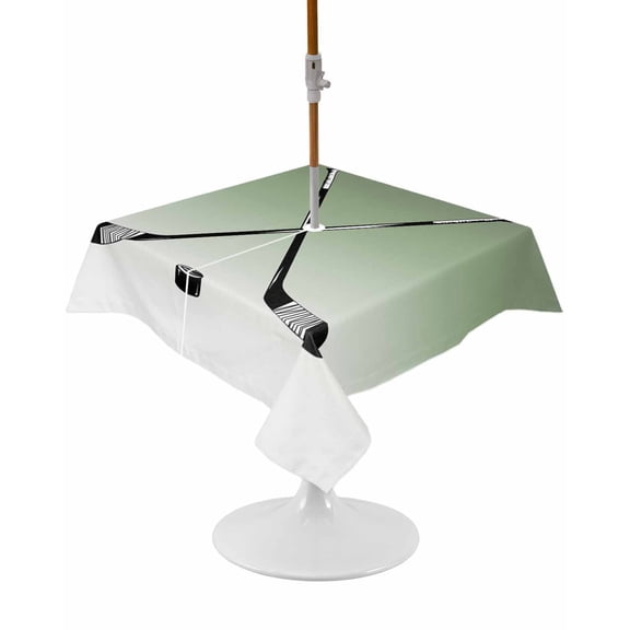 Outdoor Tablecloth with Umbrella Hole and Zipper Hockey Player Square Tablecloths 54x54 Inch Waterproof Table Cloths Sports Ground Ombre Sage Green Patio Table Cover for Picnic BBQS Party