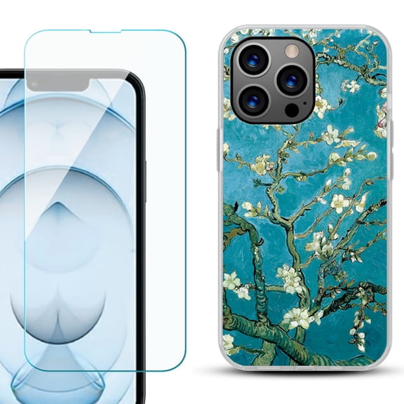 Slim-Fit Gel TPU Phone Case for iPhone 13 Pro Max, with Tempered Glass Screen Protector, by OneToughShield ® - Almond Blossom