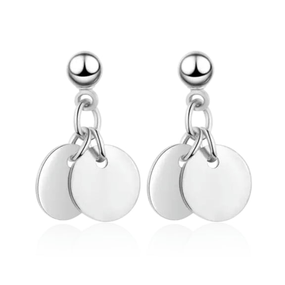 K-KED 925 Sterling Silver Dual Round Drop Dangle Stud Earrings Womens Jewellery Gift-Silver