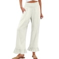 thumbnail image 3 of Nestiefly Linen Pants for Women Ruffle Wide Leg Pants Smocked High Waisted Boho Palazzo Pant Summer Lightweight Cotton Linen Pant White 2XL, 3 of 8