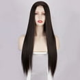 thumbnail image 3 of European Human Hair Blend Long Straight Lace Front Wig Middle Part Natural Synthetic Fiber Headpiece For Women, 3 of 8