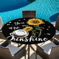 thumbnail image 6 of Yellow Sunflower Round Tablecloth, Fitted Table Cover with Elastic for 55"-60" Round Tables, Summer Flower Bee Sunshine Black Table Cloth Outdoor Indoor Dinning Party Waterproof Tablecloths, 6 of 7