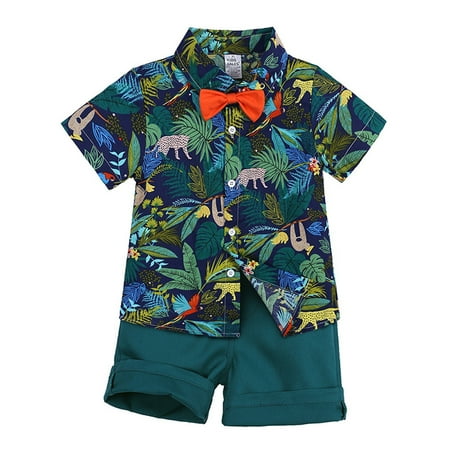 

OVTICZA Infant Baby Toddler Boy 2 Piece Outfit Clothing Set Summer Short Sleeve Graphic Shirts and Shorts Set with Army Green 120