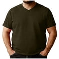 thumbnail image 2 of FRSASU Men's V Neck Cotton T Shirts Regular Big and Tall Short Sleeve Tee Summer Clothing Army Green, 2 of 7