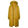 thumbnail image 3 of Fgnfyis Women Autumn Winter Casual Long Zip Up Hooded Jacket with Drawstring and Pockets Solid Color Coat Yellow XL, 3 of 5