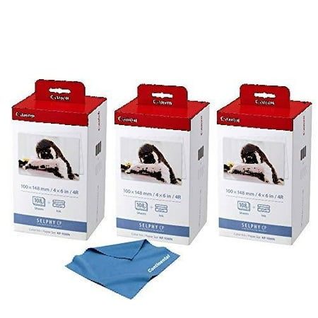 Canon KP-108IN Ink Paper Set (3) Pack - 324 Prints, 4 x 6 Paper Glossy For SELPHY CP1300, CP1200, Compact Photo (The Best Printer To Print Photos)