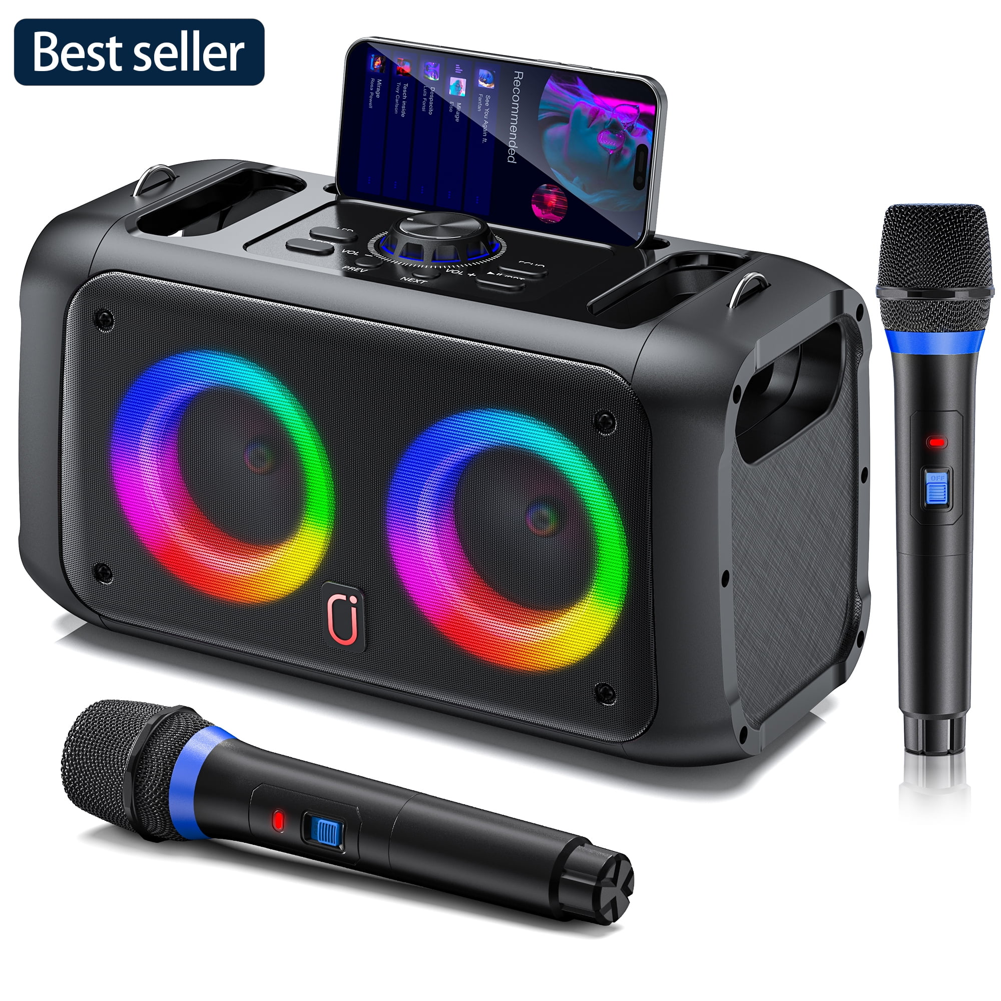JAUYXIAN Karaoke Machine for Adults Kids, Bluetooth Speaker with Karaoke Microphone, Colorful DJ Light, Strap, Usb, Portable Speaker for Parties, T22-T