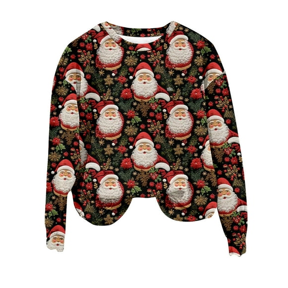 Birdeem Women's Casual Long Sleeve Sweatshirt Crewneck Vacation Christmas Stereoscopic Embroidery Printing Cute Loose Tops