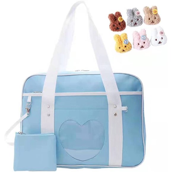 Heart Kawaii Bag With Kawaii Wallet & Rabbit Pin Doll,Japanese School Bag Kawaii Shoulder Bag For Women Laptop Bag Kawaii Backpack Girls
