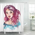 thumbnail image 1 of ABPHQTO Cortina de ducha 160x180 cm Blue Blushing Girl Beautiful Purple Hair Brown Curls Eyes, 1 of 1