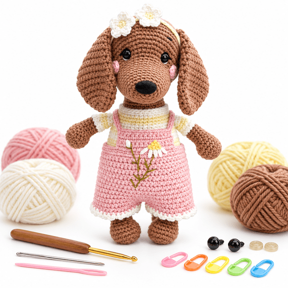 WovWov Crochet Kit for Beginners, Puppy Beginners DIY Knitting Kits – Includes Step-by-Step Video Tutorials and Extra 30% Yarn, all accessories