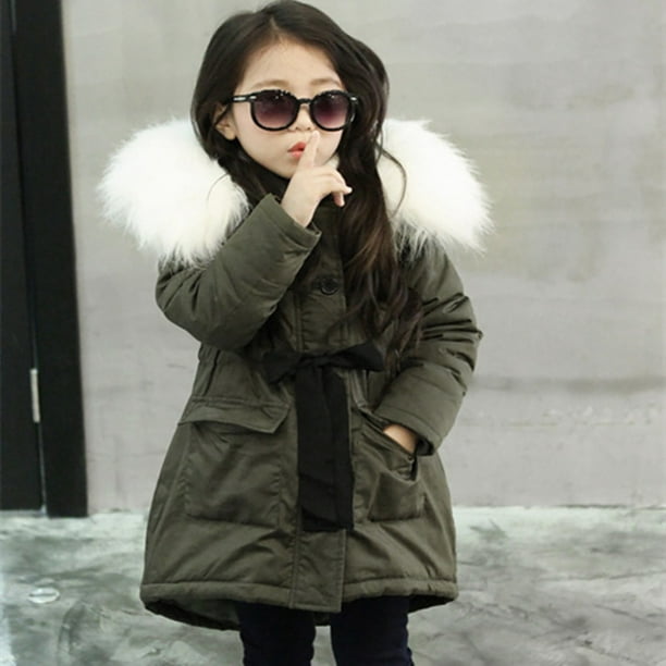 Xzngl Baby Girl Fur Hooded Padded Jacket