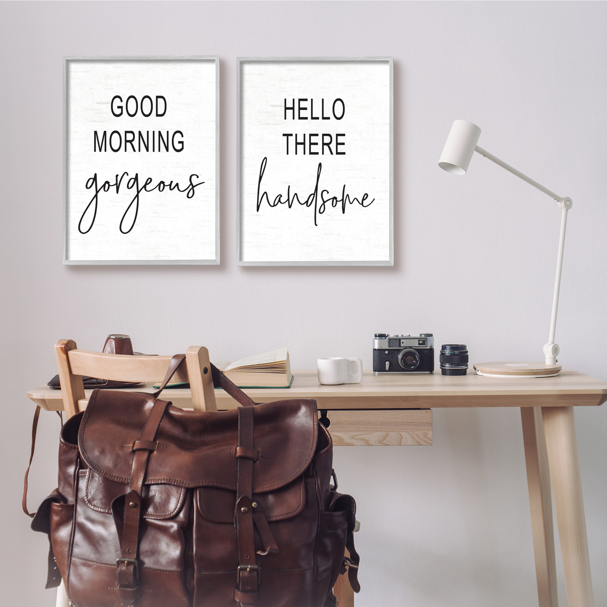 Stupell Industries Good Morning Gorgeous Hello There Handsome Romantic Phrases, 16 x 20, Design by Lettered and Lined
