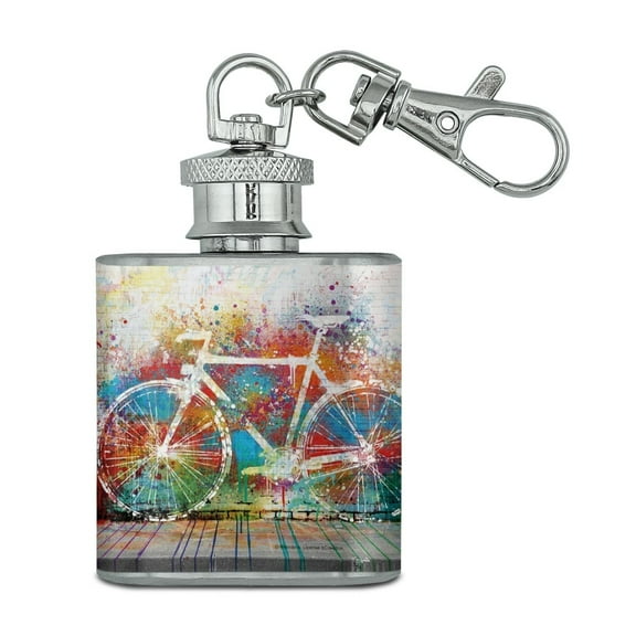 Colorful Rainbow Negative Space Bicycle Bike Wall Stainless Steel 1oz Mini Flask Key Chain