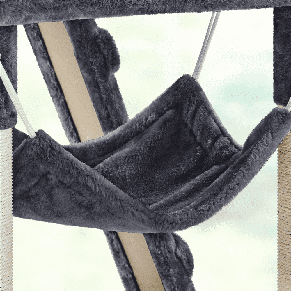Alden Design 54" Cat Tree with Hammock, Basket and Scratching Post Tower, Dark Gray