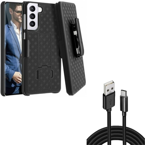 Case Belt Clip w 10ft USB-C Cable for Samsung Galaxy S21 Plus - Holster Swivel Cover, Type-C Charger Cord Power