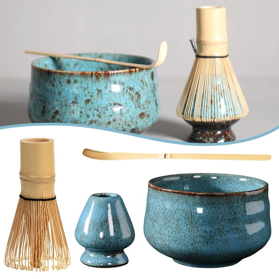 ACDANC 4Pcs Matcha Whisk Set,Ceramic Tea Set Matcha Tea Set,Handcrafted Matcha Kit,Blue