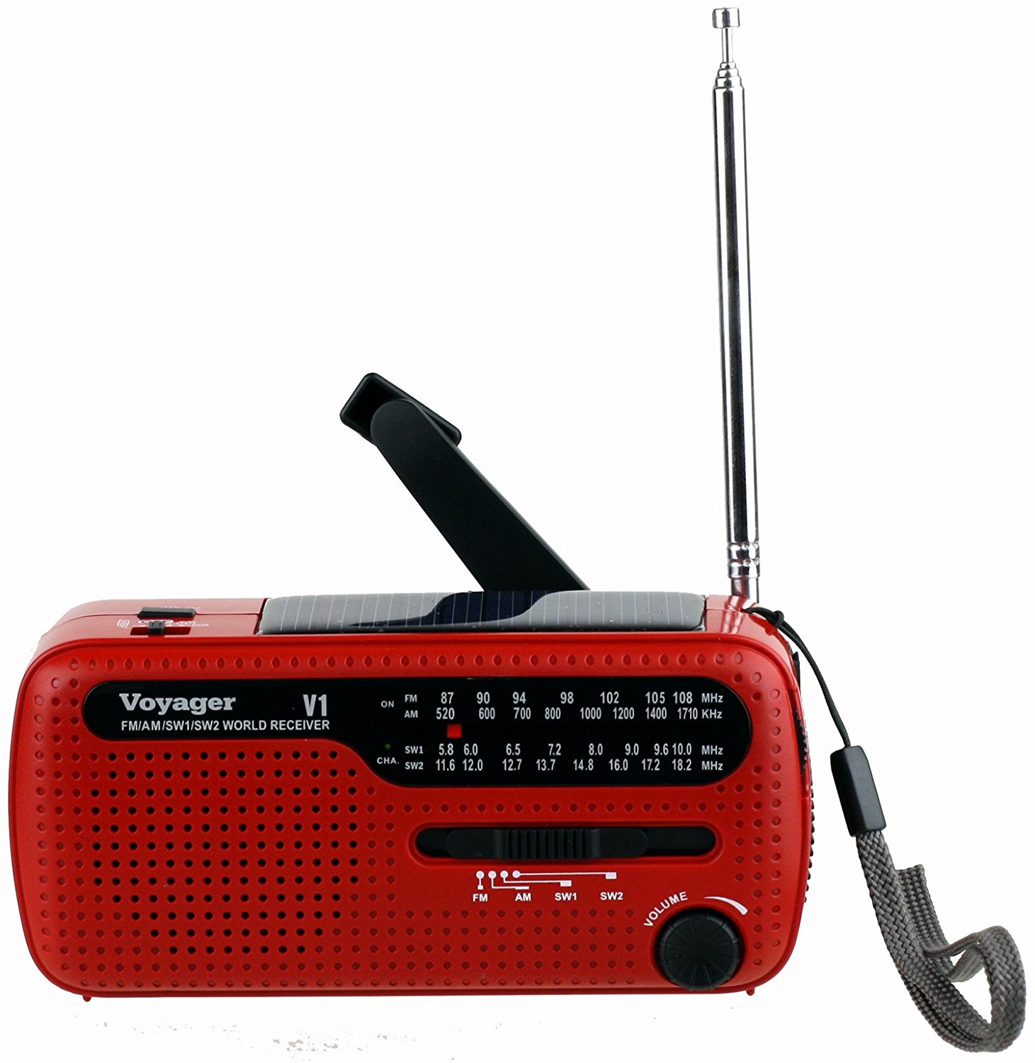 Kaito V1R Voyager Solar/Dynamo AM/FM/SW Emergency Radio with Cell Phone Charger and 3-LED Flashlight - Red - image 2 of 4