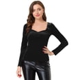 thumbnail image 1 of Blusa de terciopelo retro con parte delantera plisada y escote corazón para mujer Negro XL, 1 of 5