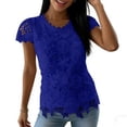 thumbnail image 2 of Lenago Wonens Tops Tops Women Tops Wimens Tops Ladies' Casual And Fashionable Round Neck Lace Petal Short Sleeved Top Blue L, 2 of 6