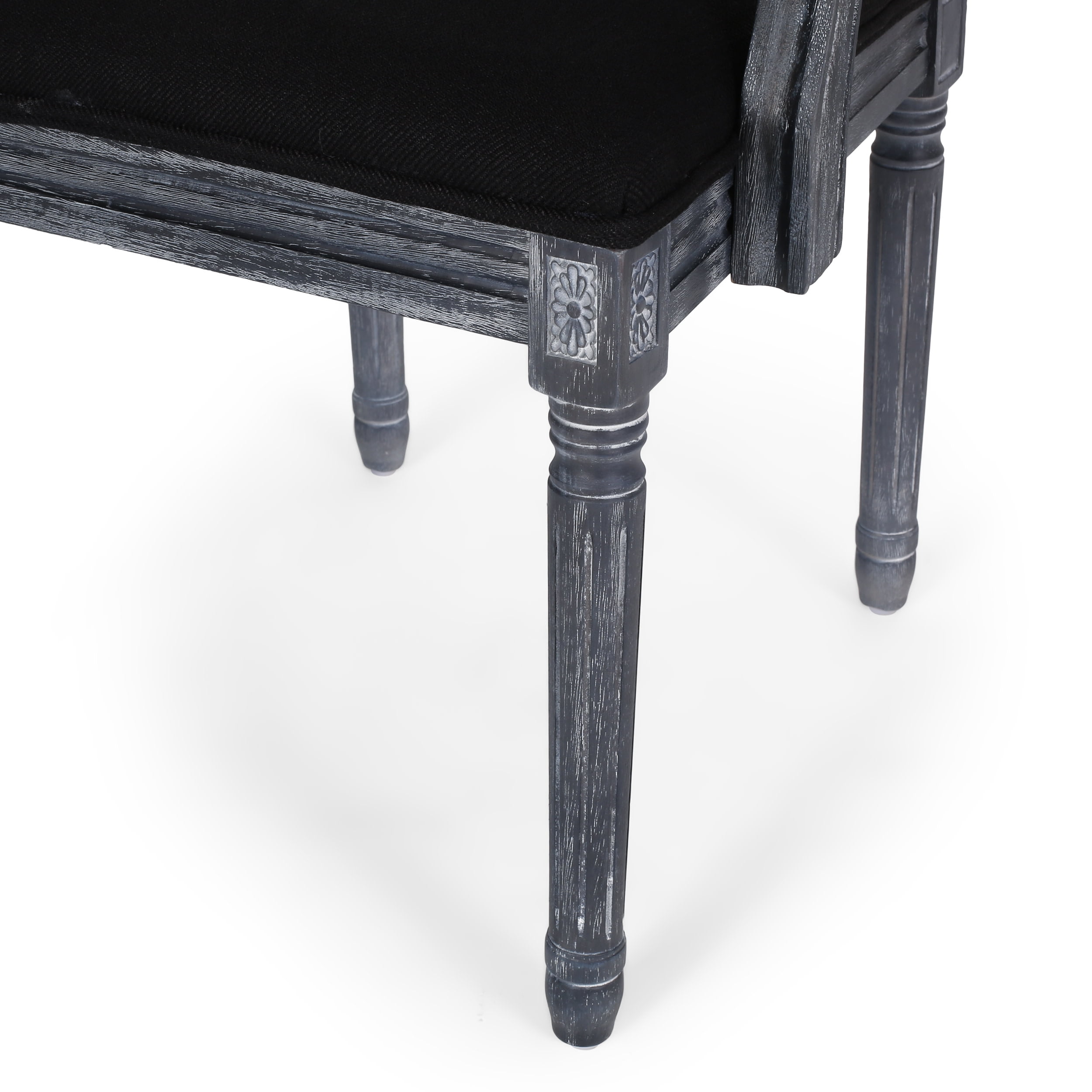Noble House Midland Fabric Upholstered Wood and Cane Expandable 7 Piece Dining Set, Gray and Black