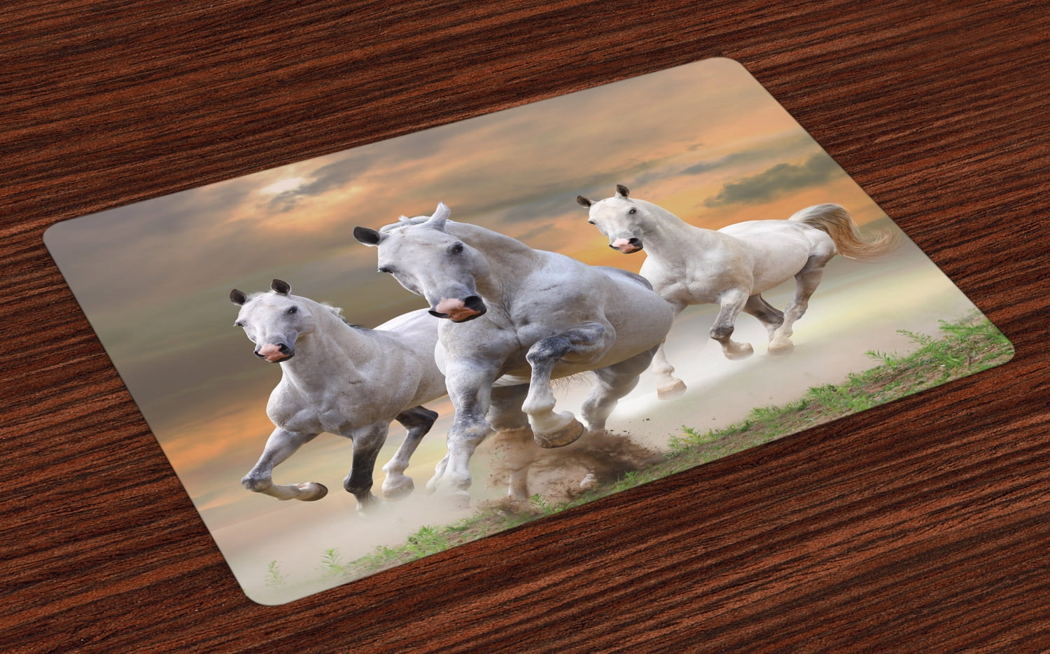 Horses Placemats Set of 4 Stallion Horses Running on a Mystic Sky