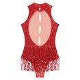 thumbnail image 6 of Doomiva Women's Shiny Sequins Tassel Latin Jazz Dance Leotard Bodysuit Sleeveless Backless Dance Dress Red S, 6 of 7