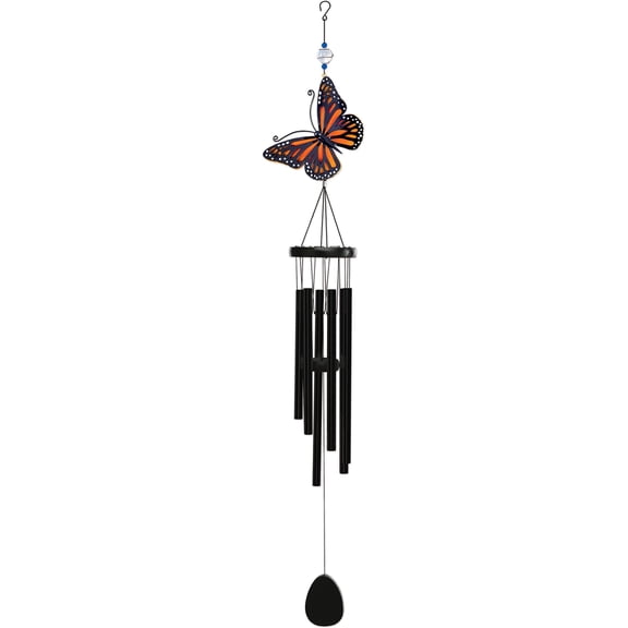 Sunset Vista Designs Orange Butterfly Wind Chime, 32-inch Height, Home Decor, Outdoor Accent, Noisemaker