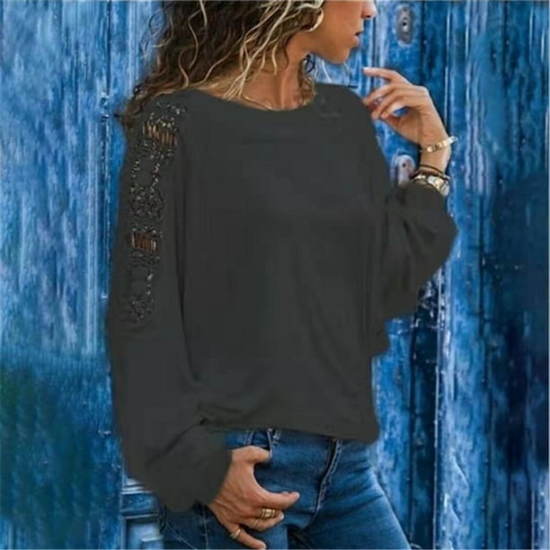 Otoño e invierno popular casual de manga larga Eccomum Negro XXXL