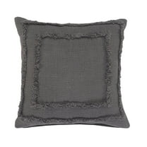 LR Home Ox Bay Gray Bordered All-Natural Cotton Pillow Cover