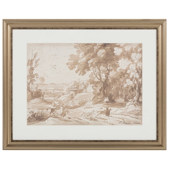 My Texas House Landscape with Horsemen Vintage Framed Art 20x16