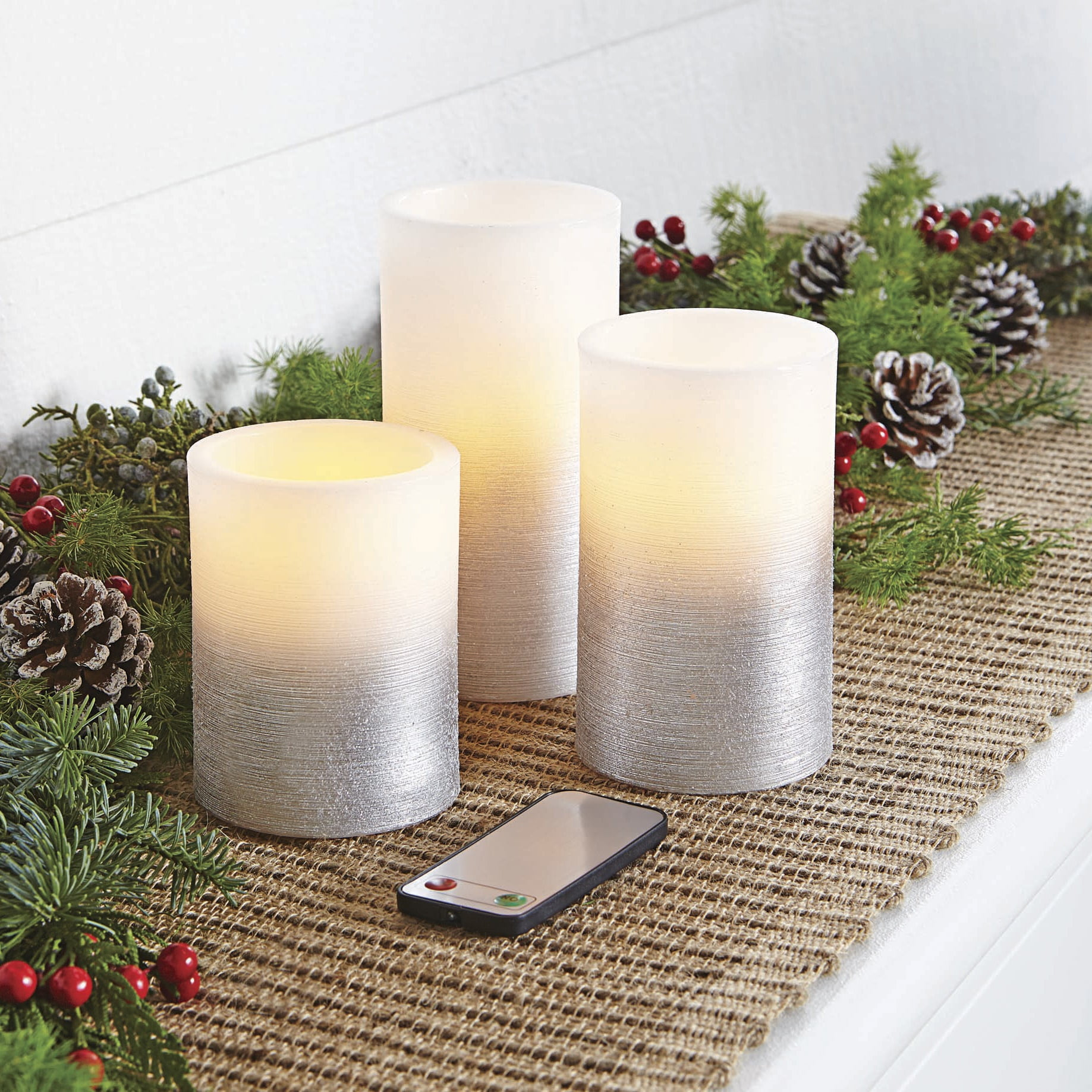 3-pack Silver Winter Lane Mirrored Flameless Candles 