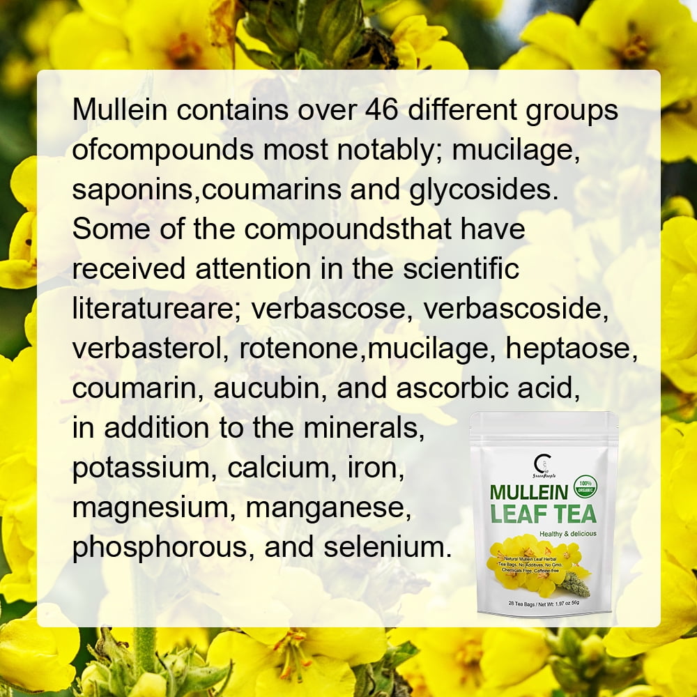 Mullein Leaf Tea for Lungs Cleanse and Immune Support, Natural, Caffeine Free, 28 Tea Bags