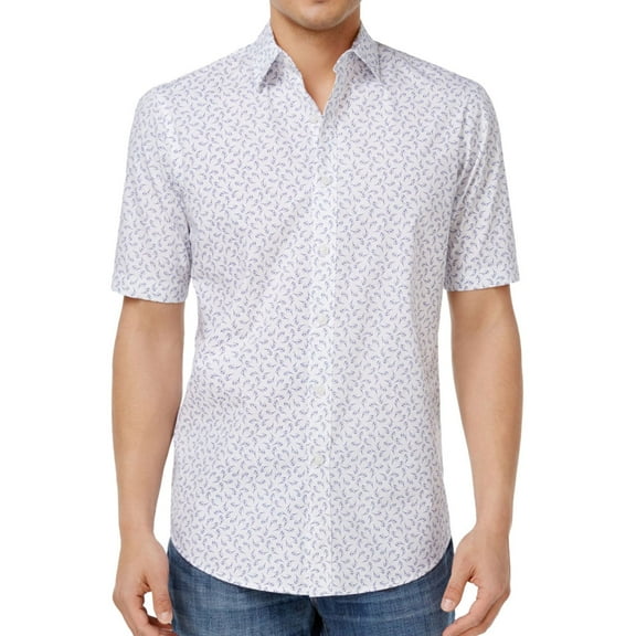 Club Room Mens Sunglass Hut Button Up Shirt, White, Medium