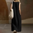 thumbnail image 5 of Guieoi Summer Dresses for Women under $10 Plus Size Flowy Solid-Color V-Neck Sleeveless Dress with Pockets Black L, 5 of 6
