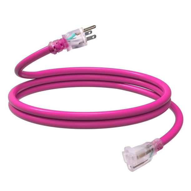 Cable de extensión EP de 6 pies, calibre 12/3, SJTW, 15 A, 1875 W, rosa, certificado UL