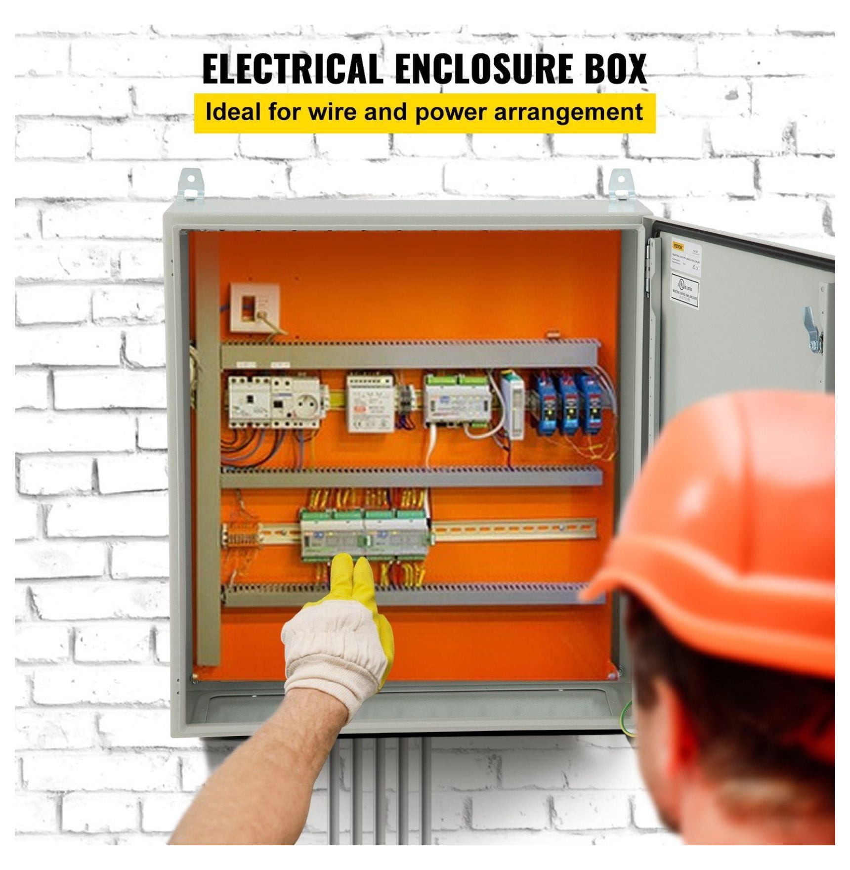 Electrical Enclosure 24x24x12 NEMA 4 Outdoor Box, IP65 Waterproof Steel Junction Box, Hinged, Indoor/Outdoor Use, Rain Cover Compatible