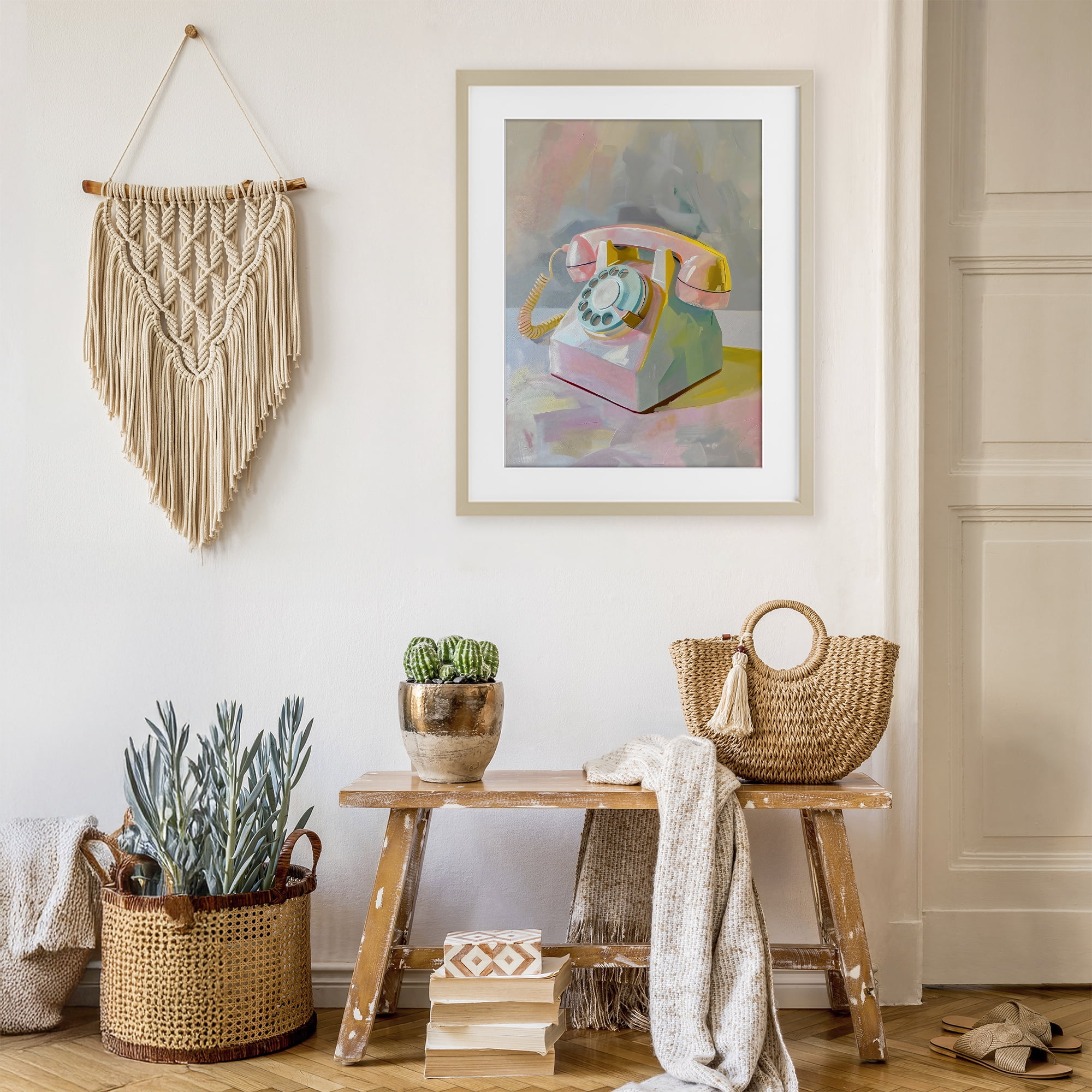 Stupell Industries Retro Telephone in Pastels Birch Framed Print Under Glass, design by The Prints Vibe
