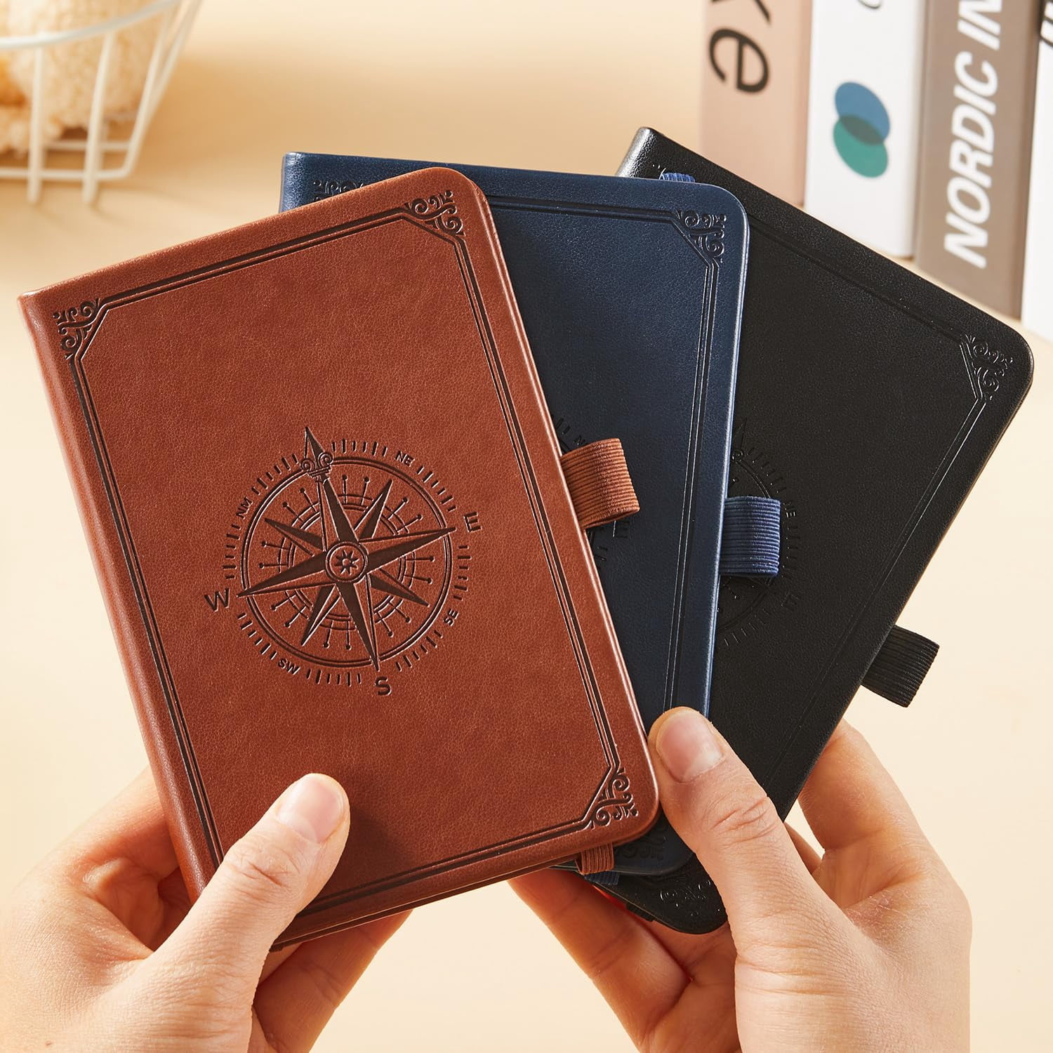 (3 Pack) Pocket Notebook Small Journal For Men Women  3.7" X 5.7" A6 Mini With Pen 100gsm Lined Paper Hardcover Notepad Work Writing Note Taking School Supplies