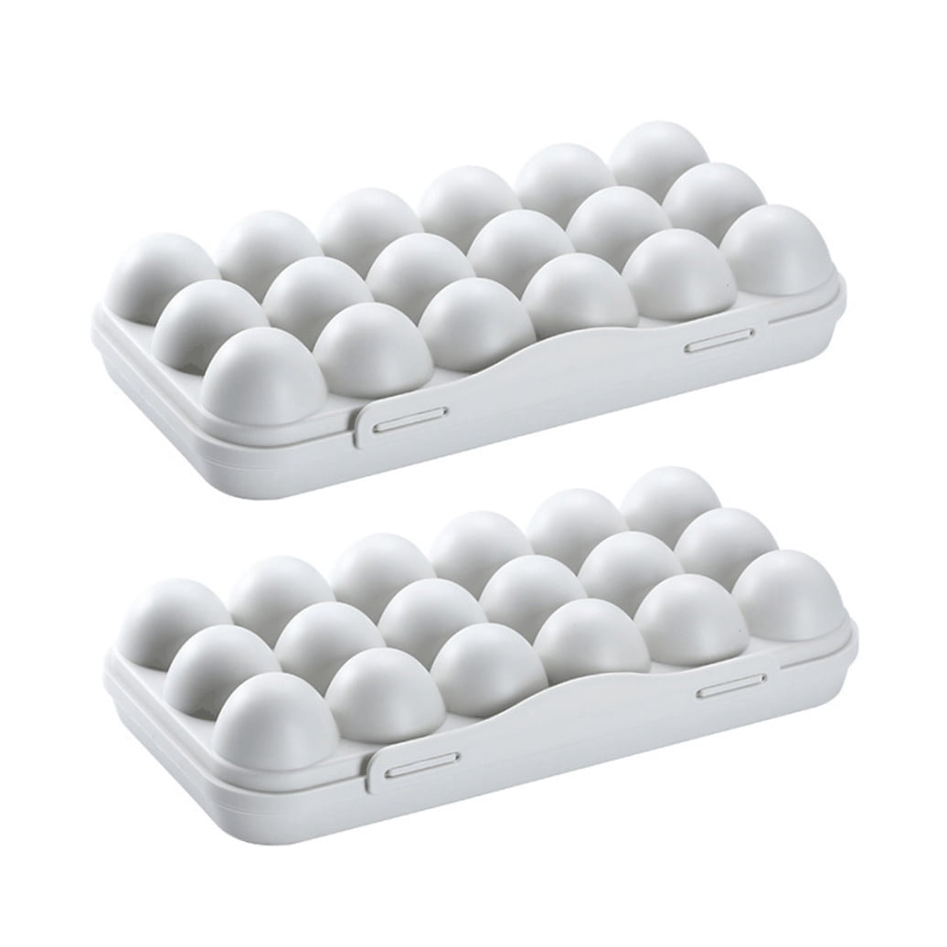 HONMEET 2Pcs Grey Egg Storage Container Plastic Tray 18 Grids Stackable Refrigerator Organizer
