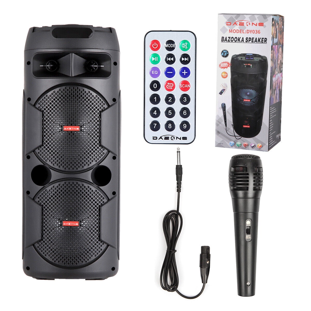 Dual 6.5" Portable Wireless Bluetooth Speaker Outdoor Sound PA System Heavy Bass with Microphone
