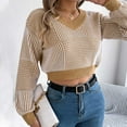 thumbnail image 5 of JYnXIANTI Oversized Sweaters for Women Trendy Color Block Crew Neck Lantern Sleeve Cropped Sweaters Casual Loose Knitted Tops, 5 of 7