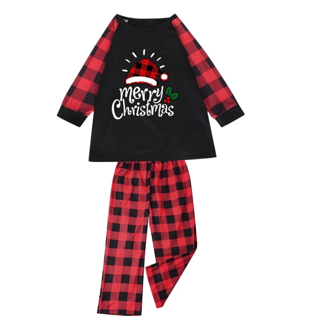 LSLJS Family Pajamas Matching Noël Ensembles, Tenues Parent-Enfant Noël Costumes Patchwork à Carreaux Imprimés Vêtements de Maison Col Rond Manches Longues Pajamas Ensemble Deux Pièces Enfant for Vacances Noël Sleepwear Ensemble