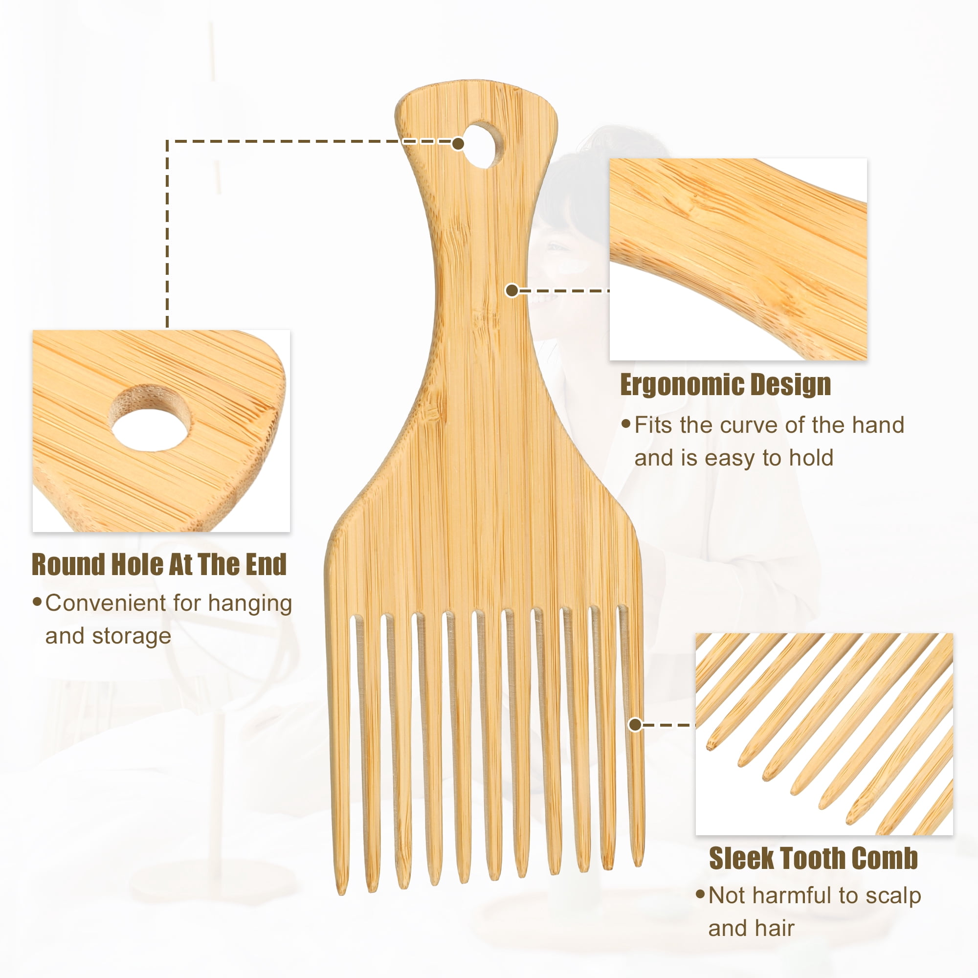 Unique Bargains Wood Afro Hair Pick Combs For All Hairs 7.17"x3.07" 2 Pcs