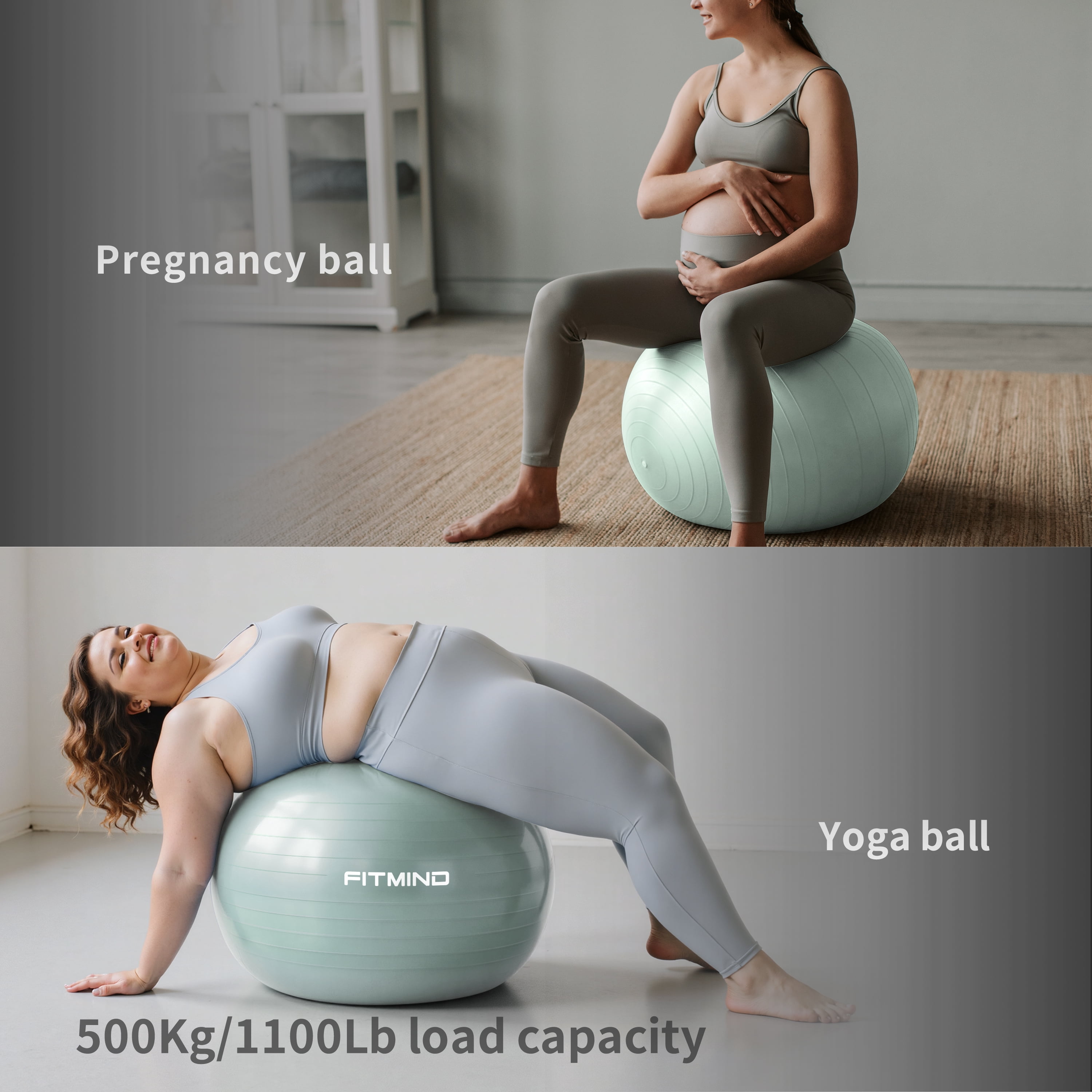 FITMIND Exercise Balls Set 22"& 10" for Yoga and Pilates, Anti-Burst, Parent-Baby Hours, Hand Pump, Green