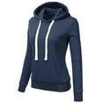 thumbnail image 4 of Floleo Clearance Womens Tops Long Sleeve Shirts Fall Clearance Women Ladies Solid Hooded Pocket Long Sleeve Sweatshirt Pullover Tops Shirt Navy, 4 of 7