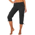 thumbnail image 2 of WULMLEO Cargo Capris for Women Cotton Mid Rise Lightweight Capri Pants Stretchy Travel Hiking Cargo Pants with Pockets Black M, 2 of 9
