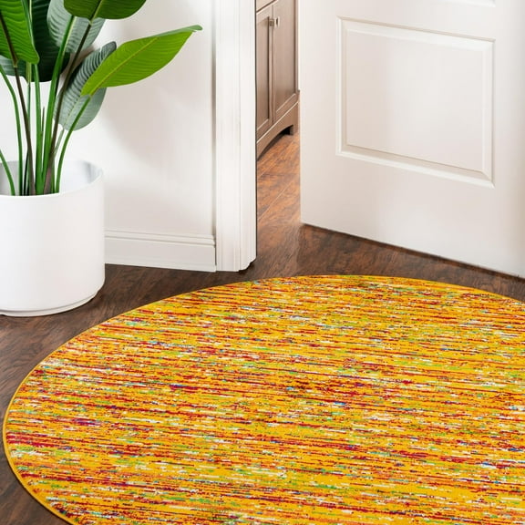 Unique Loom Calypso Collection Area Rug - Mento (5' 3" Round Yellow/Blue)