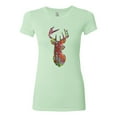 thumbnail image 2 of Trippy Colorful Buck Head Rainbow Hunting Deer Mosaic Animal Lover Womens Slim Fit Junior Tee, Mint, Medium, 2 of 3