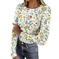 thumbnail image 2 of Tawop Long Sleeve Shirts for Women Round Neck Knit Stretch Printed Ribbed,Yellow,Size L, 2 of 8